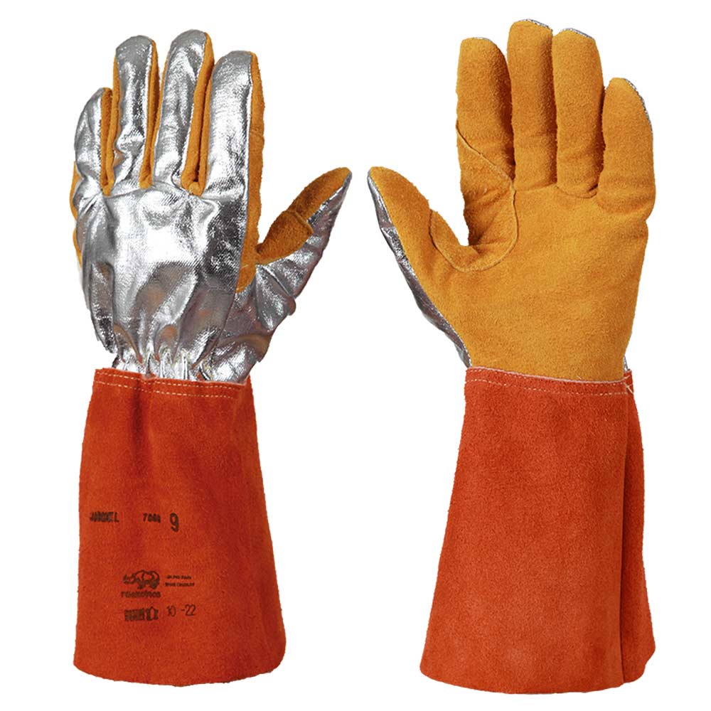 Gants de soudure anti-chaleur pour métallurgie en cuir bovin hydrofuge, offrant souplesse et protection contre les éclats de métal en fusion, modèle 480BHKL