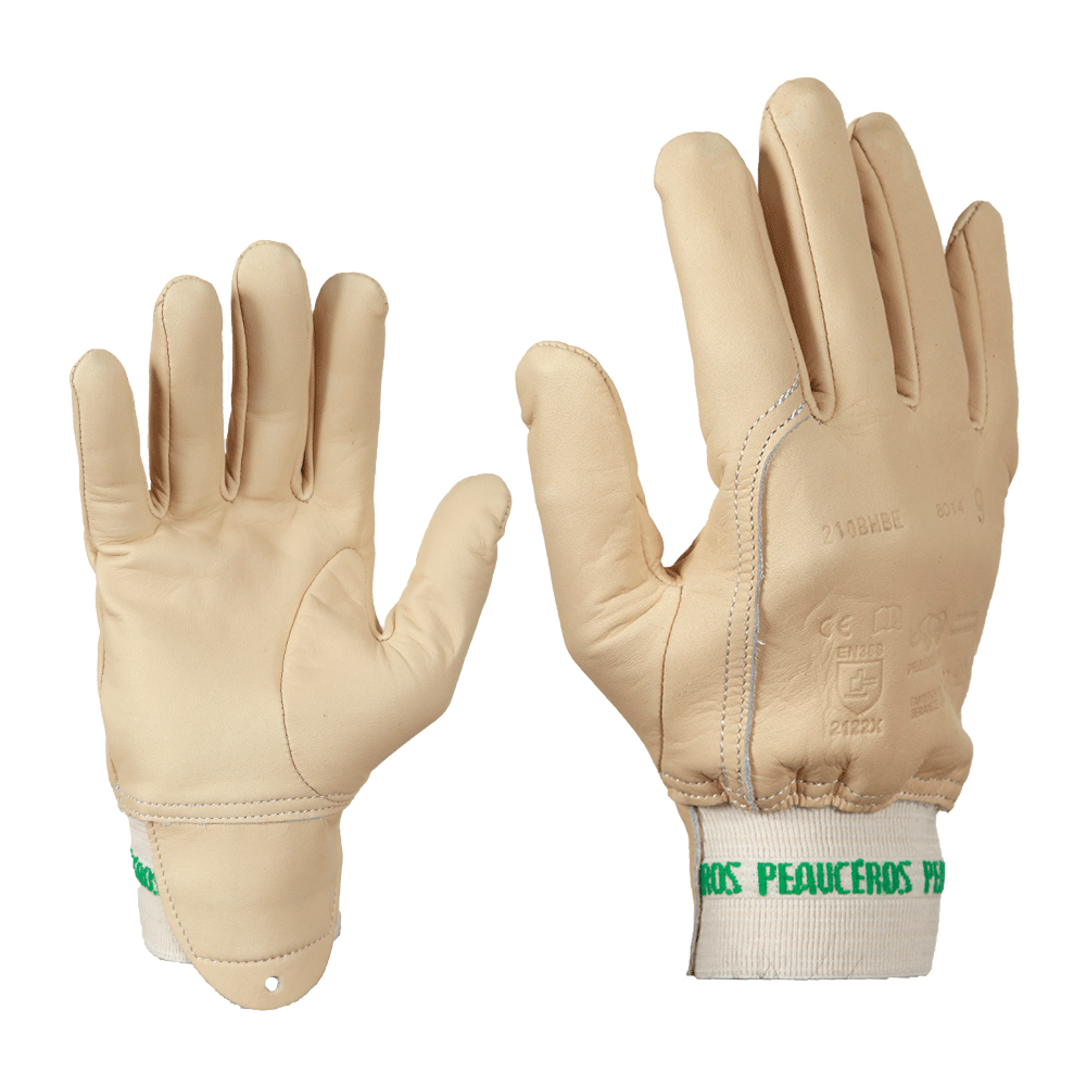 Gants de protection professionnels en cuir beige hydrofuge – très souples, résistants et confortables – idéals pour le jardinage, l’entretien des espaces verts et les travaux extérieurs – fabrication française, modèle 210BHBE