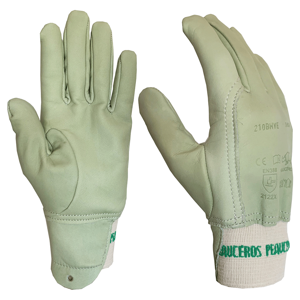 Gants de protection professionnels en cuir vert hydrofuge – très souples, résistants et confortables – idéals pour le jardinage, l’entretien des espaces verts et les travaux extérieurs – fabrication française, modèle 210BHVE