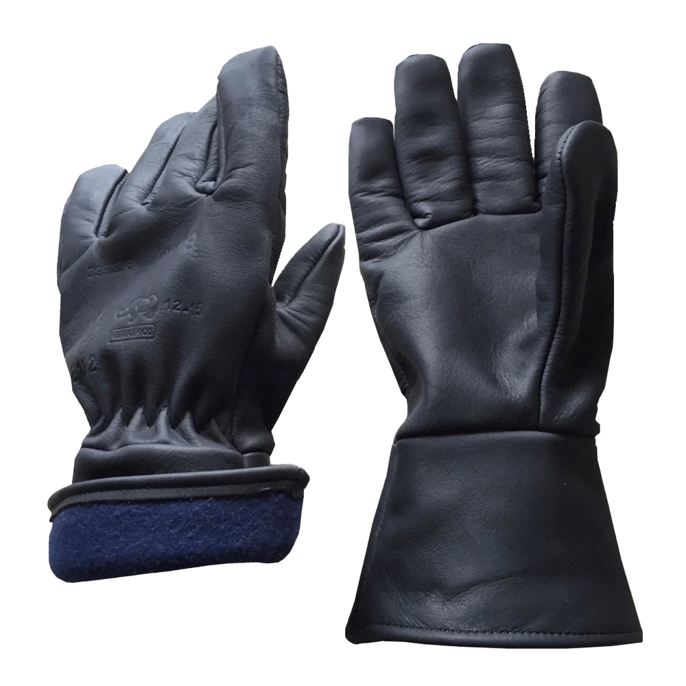 Gant de protection grand froid en cuir noir hydrofuge doublé polaire, chaleur et confort pour travail hivernal.