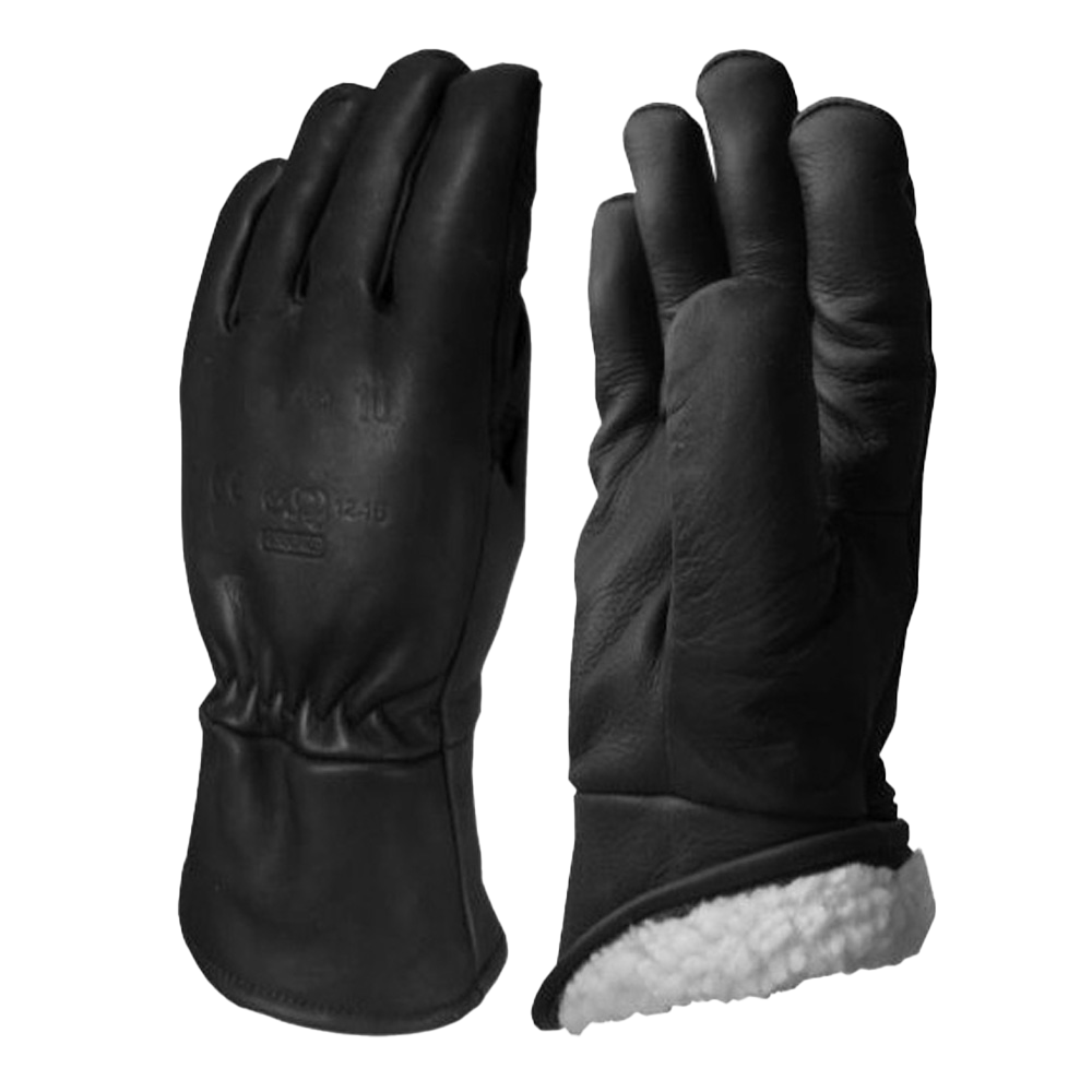 Gant cuir noir doublé mouton avec manchette longue, protection durable pour métiers en froid extrême.
