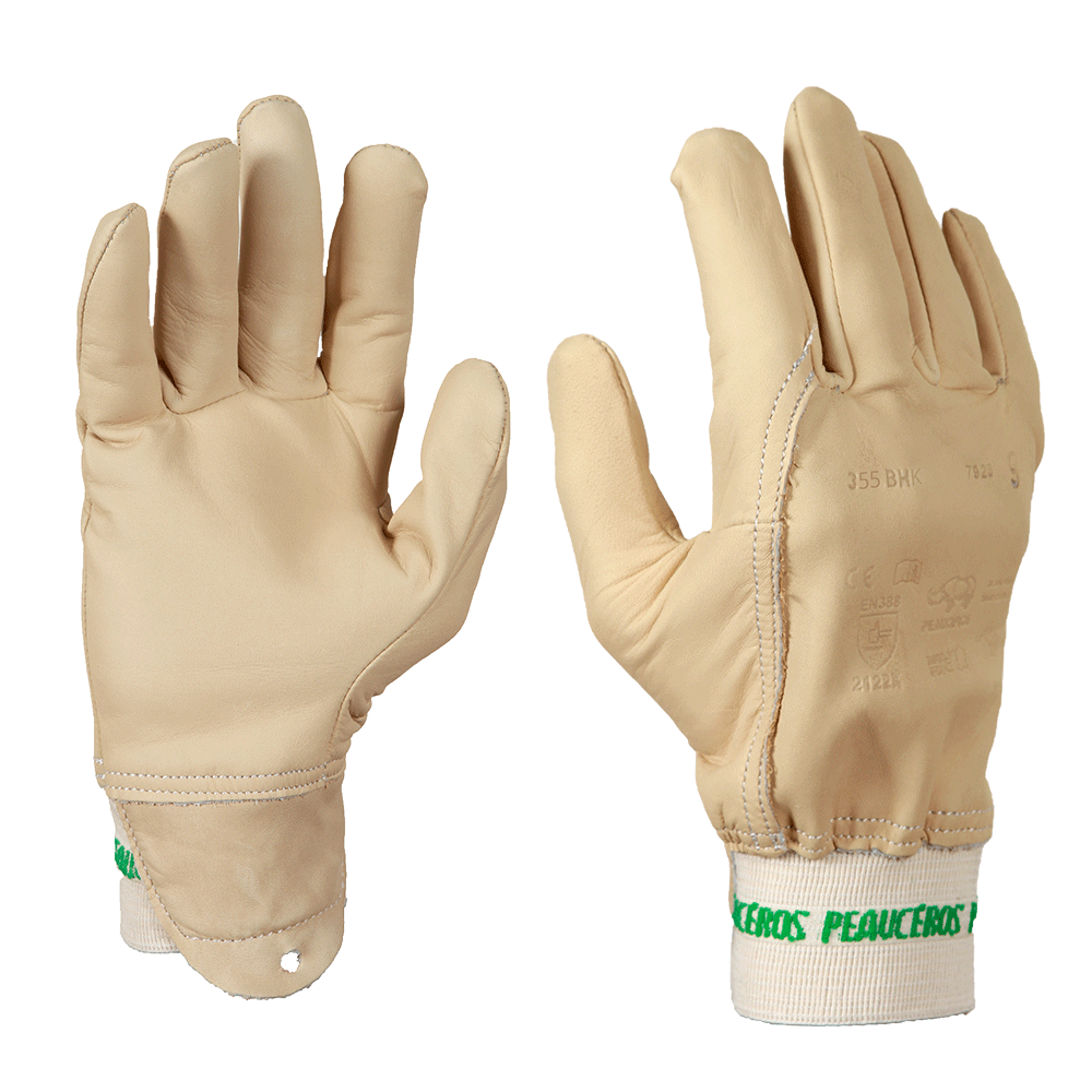 Gants de travail légers anti-coupure, cuir beige pleine fleur avec doublure para-aramide. Confortables et souples. Idéals pour réseaux TP et travaux légers.